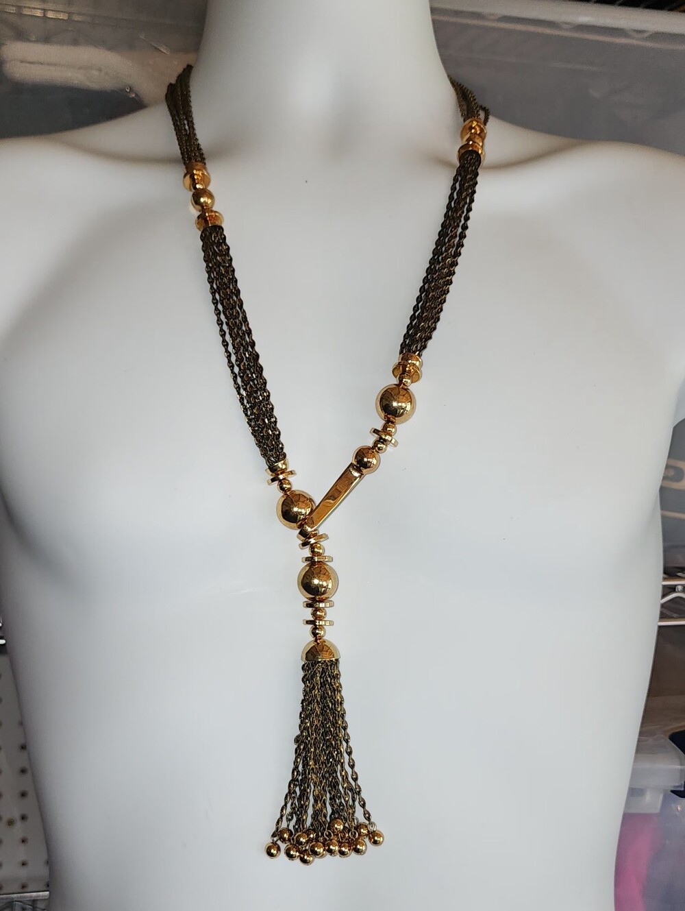 Stella & Dot Bianca Tassel Lariat Necklace in a Two-tone Gold & Bronze Finish.